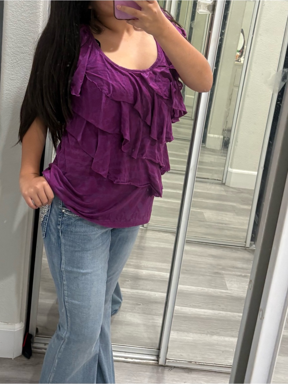AB Studio Purple Ruffle Scoop-Neck Tank